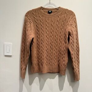 Uniqlo Camel Cableknit Creeneck Knit Sweater Womens Size Small